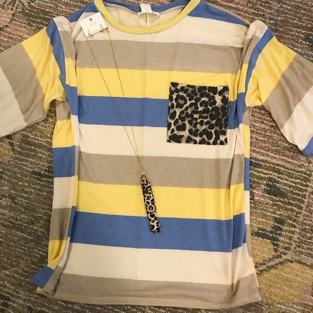 Stripe tunic with cheetah print pocket NWT!!